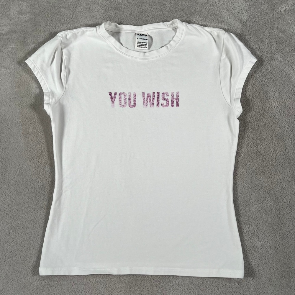 Pink Victoria's Secret You Wish Graphic T-Shirt White Purple Women's Size Small